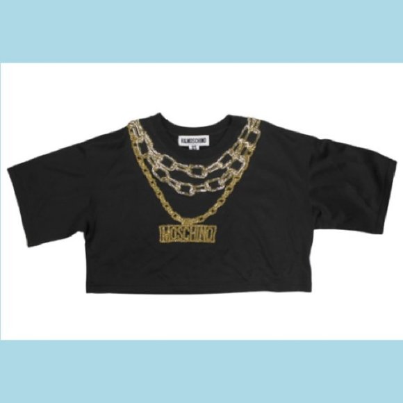 Moschino H&M Womens Top XS embellished crop Black Gold Fashion Embroidery Sexy - Picture 3 of 7